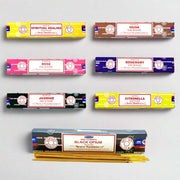 Variedad de inciensos Satya en caja de 15g, con aromas naturales como jazmín, rosa, romero, citronela, y más, disponibles en Tienda Tenerife - Islas Canarias con envio gratis a domicilio