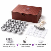 Kit para Velas Tealight: recipientes + mechas + adhesivos