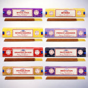 Colección de varitas de incienso Satya en Tenerife y Canarias, aromas naturales como Palo Santo, Mirra, Copal, Lavanda, 7 Chakras y Arabian Musk