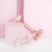 Gua Sha de cuarzo rosa con rodillo facial Brushworks