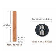 Dimensions of wooden wick - metal wick holder