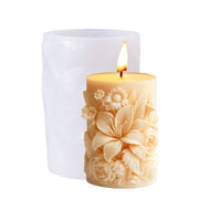 Silicone mold for pillar candle with 3D embossed flowers