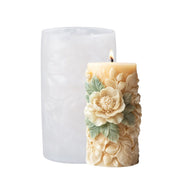 Silicone mold for pillar candle with 3D embossed flowers
