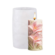 Silicone mold for pillar candle with 3D embossed flowers