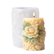 Silicone mold for pillar candle with 3D embossed flowers