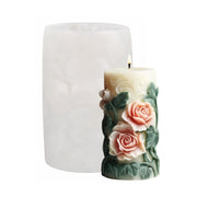 Silicone mold for pillar candle with 3D embossed flowers