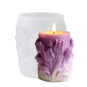 Silicone mold for pillar candle with 3D embossed flowers