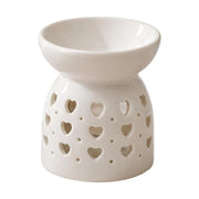 Quemador cerámico blanco calado diseño corazones para aromaterapia en casa