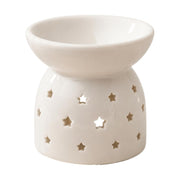 Quemador cerámico blanco calado diseño estrellas para aromaterapia y ambientación del hogar