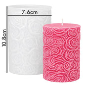 Silicone mold for a pillar candle with embossed roses and an example of a finished handmade candle - Canary Islands Shop - Santa Cruz de Tenerife - Las Palmas de Gran Canaria